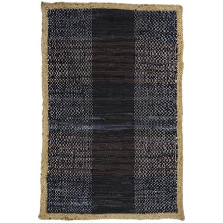 Musta ja beige nahkainen juuttimatto 60x90cm