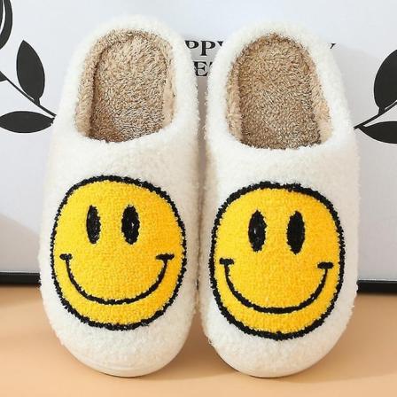 Retro Smilende Ansikt Myk Plysj Komfortabel Varm Slip-on tøfler for par Vintervarme innendørs tilbehør - Perfet White 37 38