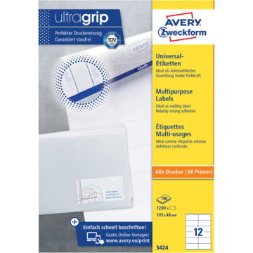 Etikett Ultragrip Vit 105x48mm