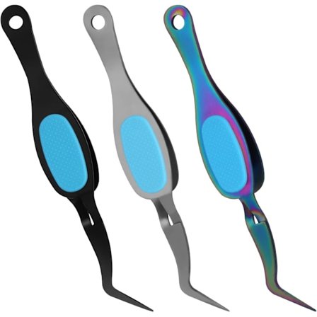 3-delad uppsättning av korslås-pincetter, rostfritt stål med mjukt grepp