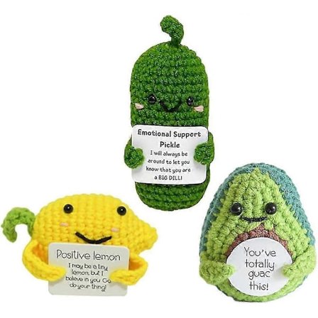 Mini Rolig Positiv Potatis, kreativ Söt Ull Inspirerande Potatis Virkad Docka Med Positivt Kort För Födelsedagspresent (gurka+citron+avokado) -Sy