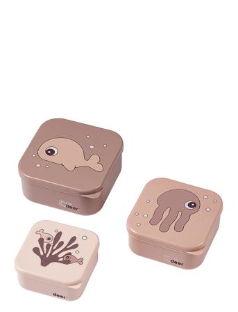 Snack Box Set 3 Pcs Sea Friends Home Meal Time Lunch Boxes Lyserød D By Deer