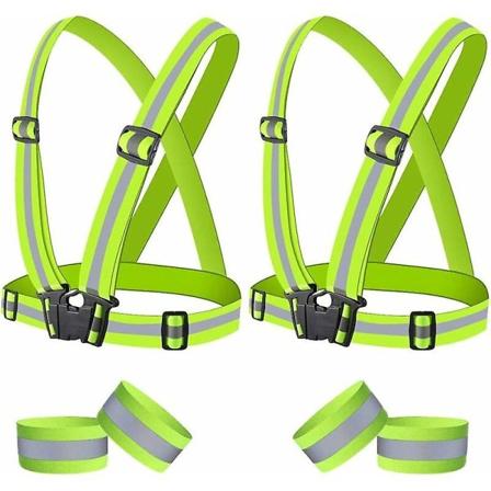 Sikkerhedsvest, Reflekterende Veste, 2 Gule Sikkerhedsveste, 4 Reflekterende Armbånd, Natløb, Gåture, Cykling Og Motorcykling, Voksne Og Børn
