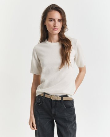 GANT Damen Kurzärmliger Rundhalspullover aus superfeiner Lambswool (S) Weiß