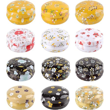 12-pak Runde Tomme Dåser, Blomstrede Mini Rejse-Dåser, 20 ml Genopfyldelige Beholdere til Lys, Læbepomade, Salve, Øjenskygge, Puder