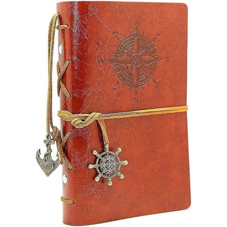 Vintage Genopfyldelig Rejsedagbog, Lmell Art Premium PU Læder Klassisk Præget Rejsegave