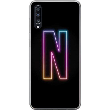 Kompatibelt Mobildeksel til Samsung Samsung Galaxy A70 Minimalistisk neonbokstav N i fargeskiftende lys mot svart bakgrunn