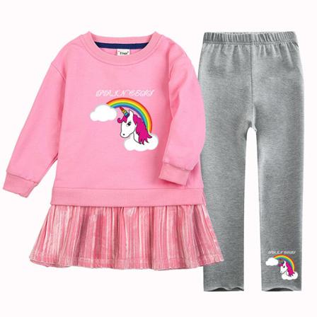 Tecknad Flickor Print Crew Neck Swing Baggy Våren Hösten Outfits