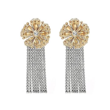 Metal Rhinestone Blomster Tassel Øreringe Høj kvalitet Mode Trend D
