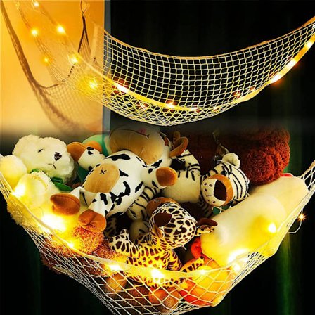 2 kpl Pehmolelujen riippumatto LED-valolla, suuri järjestelijä ja esittelyteline