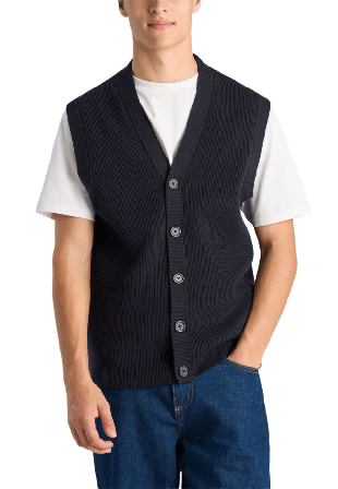 Lindbergh Rib v-neck button slipover Knit Överdelar Herr Blå L