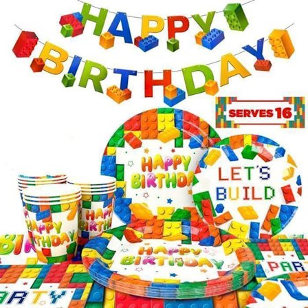 Festdekoration - INBOXXARTY - Lego - Färgglada tallrikar - 16 muggar - 20 servetter