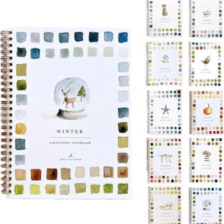 Akvarel arbejdsbøger, begyndervenlig akvarel arbejdsbog, 12-farvet akvarelmaling sæt med pensel, håndværk og maleri