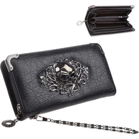 Kvinners Lange Skalle Lommebok Gotisk Håndveske For Kvinner PU Lær Clutch Lommebokveske Skalle Håndveske Gaver Til Dame, Svart