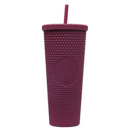 710 ml Bærbar Studded Tumbler med Låg og Sugerør, Iced Coffee Kopper, Dobbeltvægget Glat Kop ZJE