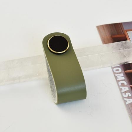 12 farver nordiske møbler Miljøvenlige kunstlæder skuffeknop Messing håndtag dørtræk olive green-Black