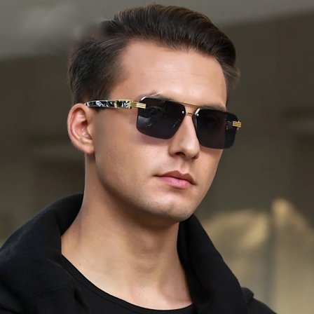 Solbriller med sorte og hvide mønstre på stængerne til mænd 2025