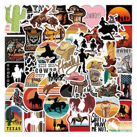 50 kpl Cowboy-tarroja, Country Western -tarroja vinyyli vedenpitävät tarrat vesipulloon kannettavaan matkalaukkuun kypärään skeittilautaan lumilautaan