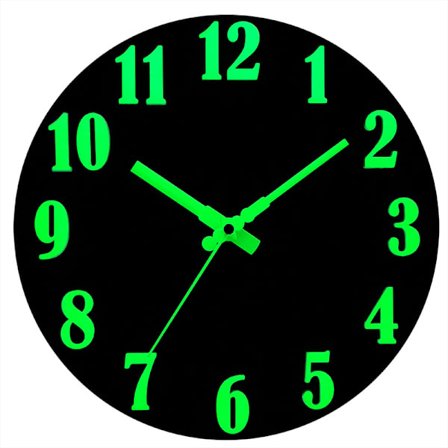 Lysende Veggklokke 30cm, Stille Batteridrevet Veggklokke i Tre