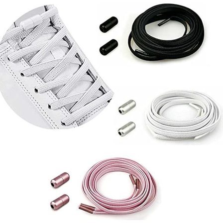 3 stk. Elastiske snørebånd uden snøring - Skosnørebånd med metalspænder