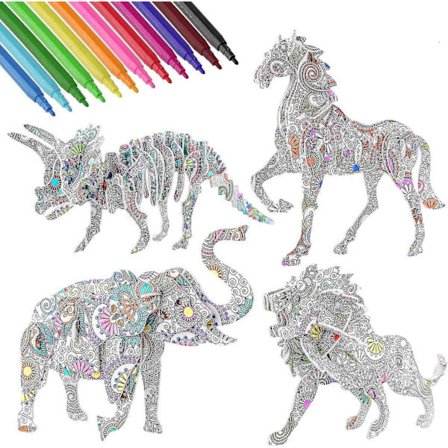 Pussel i 3D 4-pack, bygg och rita