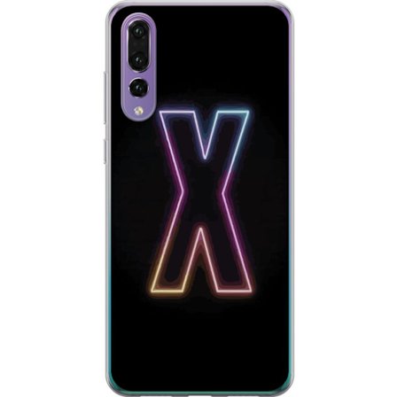 Yhteensopiva Puhelinkuori Huawei Huawei P20 Pro Neonkirjain X voimakkaissa väri vaihteluissa mustaa taustaa vasten, voimakas typografinen suunnittelu