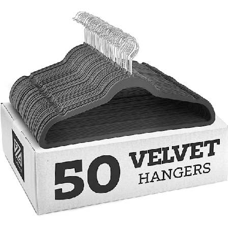 Halkfria sammetsklädhängare (45 cm) - grå/galvaniserad krok