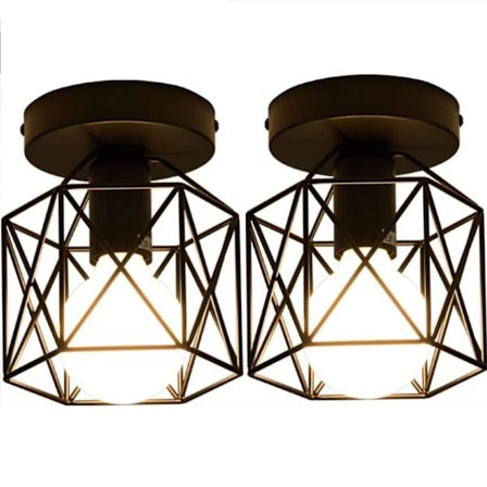 Industrielle taklamper for gang, rustikk svart enkel lampe for kjøkken trappegang veranda gårdshus belysning, 2 pakke, E26