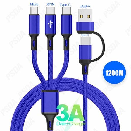 /NN/1,2M Multi USB-kabel Flettet 6 i 1 Multippel Telefonladerkabel Universal USB A/C Ladekabel Type C/Micro USB-port