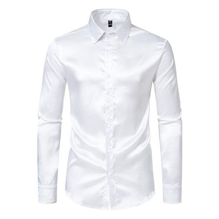 Herrskjorta, blank, slim fit, satin, långärmad