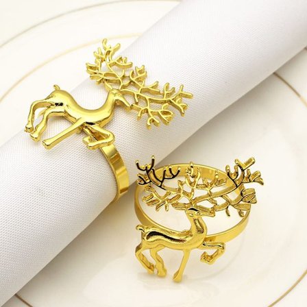Christmas Gold Deer Servettringar Set med 12 för jul, tacksägelse, helgdagar, middag, festbordsdekorationer