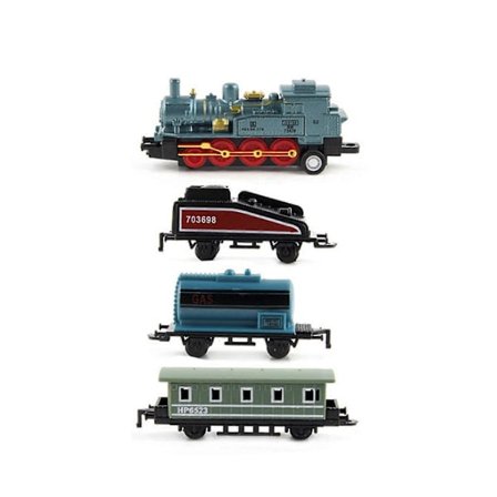 1 Sett Vintage Damplokomotiv Leketøy med Lokomotiv 3 Vogner Trekk Tilbake Realistisk Mini Retro Barneleke (FMY) Blå