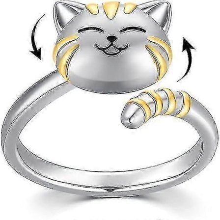 Söt Katt/Hund Spinner Ring 925 Sterling Silver Djur Katt/Hund Fidget Ring För Ångest För Kvinnor Flickor Stresslindrande Ångest