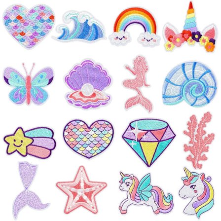 16 kpl Yksisarvinen Merenneito Silitettävät Applikoinnit Lapsille Tytöille Söpö Sydän Perhonen Aalto Sateenkaari Kirjailtu Silitettävät Applikoinnit 