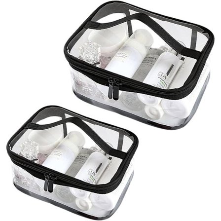 Transparent Toilettaske, 2 stk. Bærbar Makeup Taske Transparent Kosmetiktaske med Håndtag Lynlås Vandtæt Rejse Opbevaringstaske [BR]