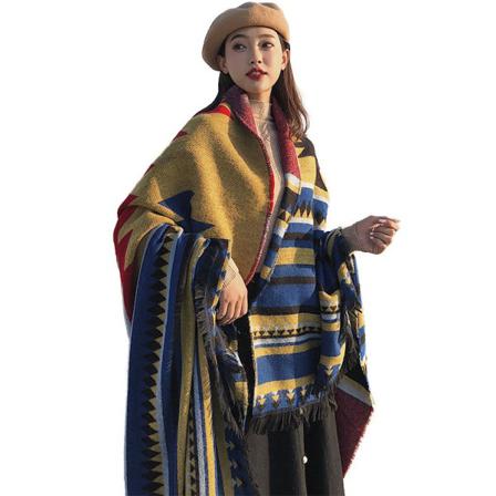 Sjalomlott Cardigan Cape Lång Vintertröja Med Öppen Front