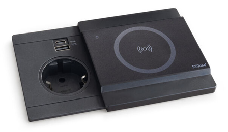 EVOline Circle80 Slide Qi sort - 1x stikk, USB-A/C, trådløs lader 15W