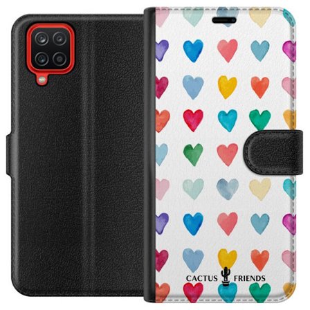 Yhteensopiva Lompakkokotelo Samsung Samsung Galaxy A12 Cactus and Friends - Watercolor Love Grid