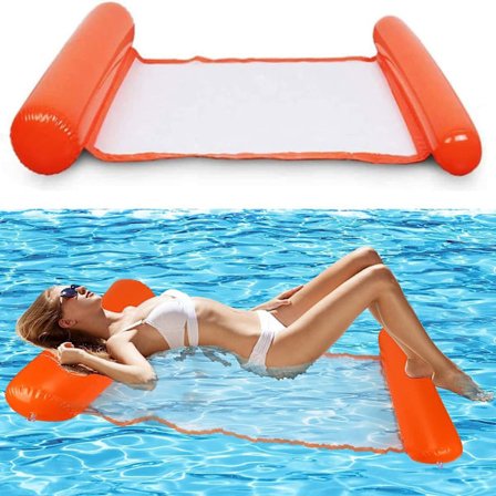 Vattenuppblåsbar hängmatta, flytande solstol, uppblåsbar säng för simbassäng, 4-i-1, hopfällbar (röd)