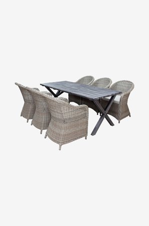 LifestyleGarden - Bord 190 cm & 6 st Mercury-stolar - Grå - Matgrupper - Från Homeroom