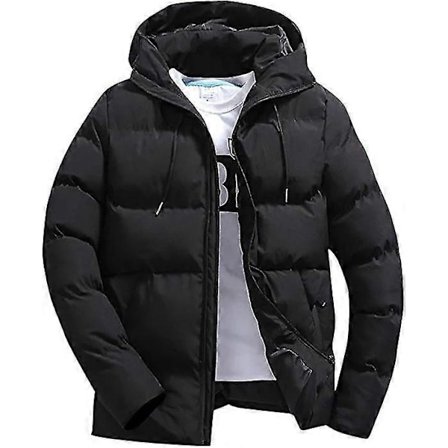 Herre Vinter Ensfarvet Lynlås Hætte Løs Frakke Jakke Dunjakke