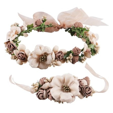 Kvinners jenter blomsterkrans blomsterhodebånd blomsterkrone hårkrans girlander halo med blomsterarmbånd for brudefotografering bryllupsfestival