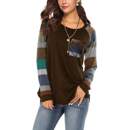 Dam Casual Color Block Raglan Långärmad T-shirt Blusar Tunika Toppar