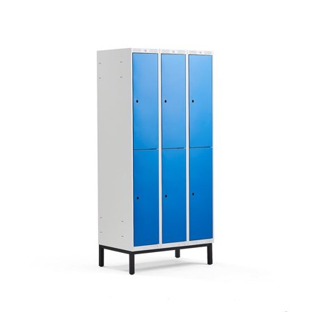 Lokerokaappi CLASSIC, jalusta, 3 osaa, 6 ovea, 1940x900x550mm, sininen