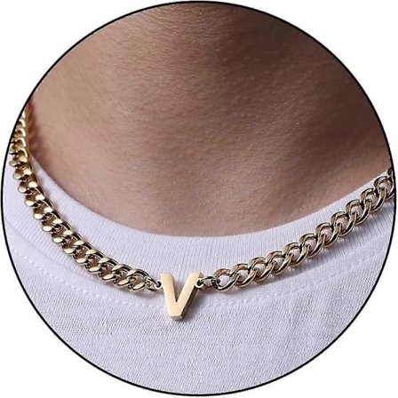 Initial A-z Kubansk Kedja Halsband För Pojkar Män Kvinnor Bokstav Hänge Rostfritt Stål 6.5mm 18+2 Tum Smyckesgåva-Bra(Guld,V)