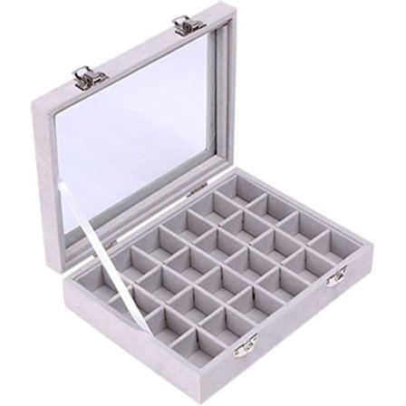 24 rum fløjls smykkeskrin smykkeetui smykke display boks spejlet ringe opbevaringsboks