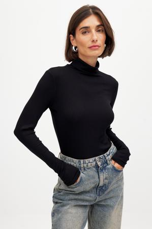 NA-KD Long Sleeve Roll Neck Top - Polotoppar - Svart - XS (EU 32)