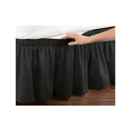 Sengeskjørt, ensfarget elastisk volangsengeskjørt, svart, 150X200+30cm -