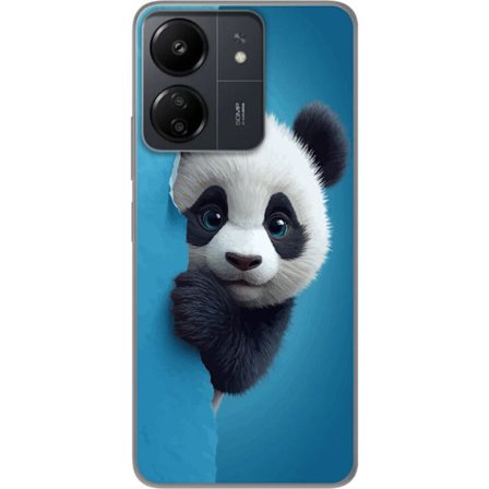 Kompatibel Mobilcover til Xiaomi Redmi 13C Sød panda, der kigger gennem papir i en blød 3D-illustration