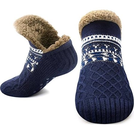 Varme skridsikre plys hjemmesko sokker til indendørs brug - Tykke, hyggelige vinterhussokker til mænd og kvinder - Størrelse 46-49 - Marineblå